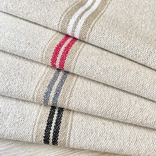 Thick FRENCH Linen look Stripe Fabric. 145 cm wide,  Price per 1/2 metre