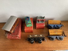Job Lot Vintage Hornby Meccano O Gauge Tin Plate Trucks Wagons Crane & Buffers