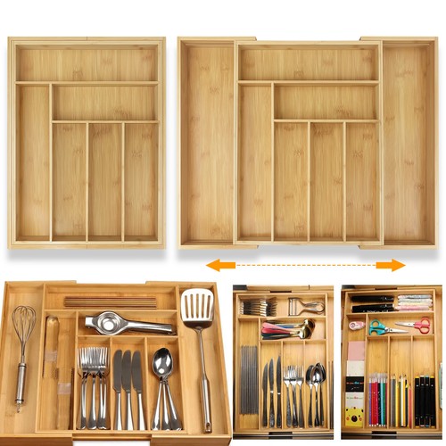 Extendable bamboo cutlery tray - bamboo,