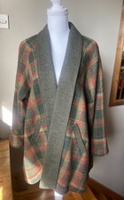 Vintage AVOCA Wool Tweed Open Coat GREEN RED Plaid Check MED Oversized