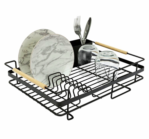 Black metal wood dish - black, &