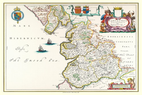 Old map lancashire 1648 by - ,