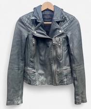All Saints Women's Cargo Biker Grey Leather Jacket - Size 4 UK, EU 32