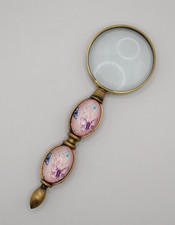 Vintage Magnifying Glass Brass Butterfly Panels Glass Resin