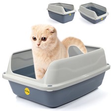 Open Grey Cat Litter Tray High