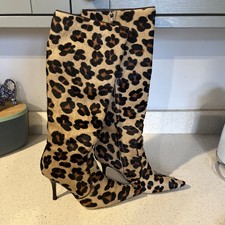 L K Bennett Women's Hide Leopard Print Heel Knee Boots UK 6 Eu 39 Fab Condition