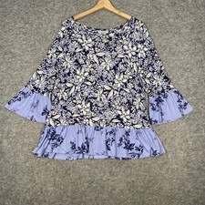 Per Una Size 12 Navy Mix Floral Loose Top 3/4 Sleeves Marks & Spencer