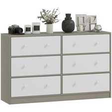 HOMCOM Chest of Drawers, 6 Drawer Dresser for Bedroom, White and Grey