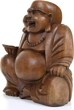 Large Laughing Wooden Buddha