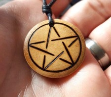Pentagram Necklace Pagan Mens Jewellery Simple Wooden Wiccan Druid Pendant Gift