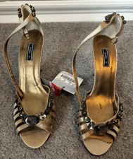Zara Bronze Satin Jewelled Sandals (4/37) - New with Tags. Bought In Spain. Rare