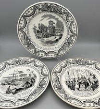 Set 3 Antique French Black Plates Retour des Cendres Napoleon c1850s 21cm