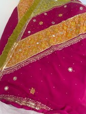 NEW Stunning Barbie Pink Georgette Indian Sari - Bollywood Asian Partywear Saree