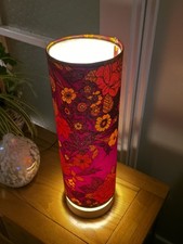 Retro Floral Cylinder Table Lamp on Wood Base – 16" Tall (Untested)