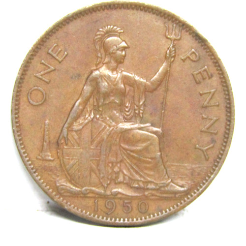 1950 one penny - penny, coin