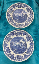 Royal Homes of Britain Dinner Plates Unicorn Tableware Blue Transferware x2 10in