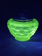 Vintage Cut Glass Sugar Bowl Silver Plated Lid With Built-in Tongs UV Reactive 