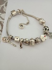 Pandora Moments  Heart Clasp Snake Chain Bracelet &10 Pandora  Charms 