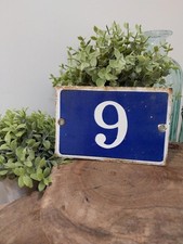 Vintage French Enamel House Number Plaque Number 9, Blue In Colour