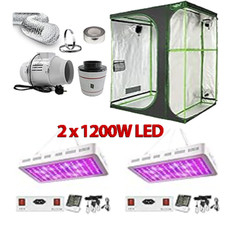Complete grow tent 150x200cm, kit: 2 x 1200W LED, Carbon Filter Ext
