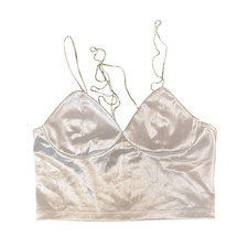 Amisu Corset Top Womens S White Satin Diamante Jeweled Strap Back Zip Outdoor