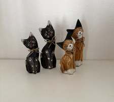 Set of Four Wooden Cats - 12cm and 15cm (002)