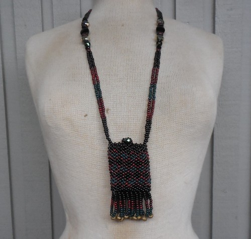 Beaded rasta necklace pouch - rasta,