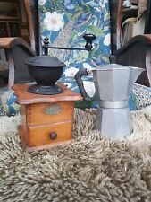 Vintage Coffee Grinder And Bialetti Stove Top Perculator