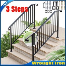 Wrought Iron Handrail Railing for Stair 3 Steps Handrail for Garden Outdoor Step