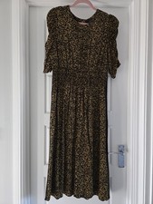 Marks and Spencer Black/Ochre Animal Print Dress with Ruched Detail, Size 18
