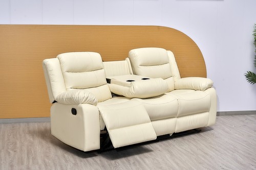 Cream leather manual recliner - leather,