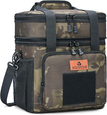 Large Insulated Tactical Lunch Bag for Men, Double Layer Cooler 16L - Black Camo