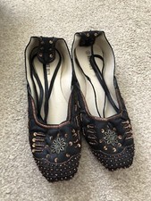 Ladies Indian Shoes Flats Ballerina Black with sequins Size UK 6.5