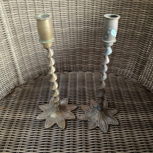 Brass pair candlesticks - brass,