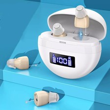 1Pair Rechargeable Digital Hearing Aids In-Ear Invisible Sound Voice Amplifier