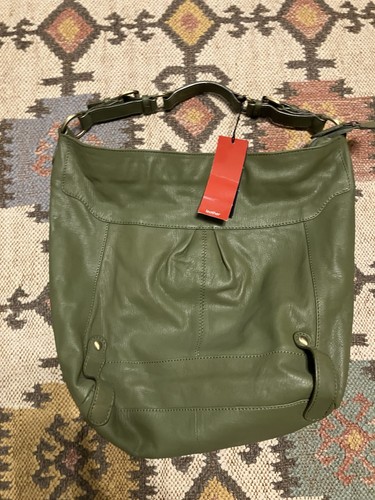 Khaki and gold leather slouch - gold,