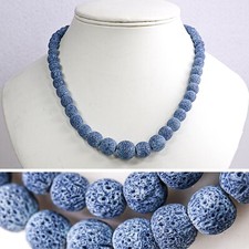 Vtg Lava Stone Bead Necklace Grey-Blue Volcanic Rock Unisex Surfer Beach 1990s