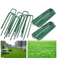 50 U PINS GREEN ARTIFICIAL GRASS TURF GALVANISED METAL PEGS STAPLES WEED HOOKS