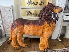 Vintage Large Handmade Paper Mache Art Lion Rustic Nursery Decor Child Unusual