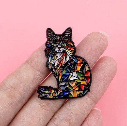 Geometric cat enamel - geometric,
