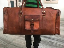 VINTAGE LARGE GENUINE LEATHER HOLDALL TRAVEL WEEKEND CABIN SPORTS DUFFEL BAG TAN