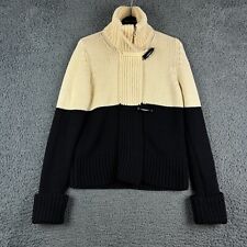 Marina Yachting Cardigan Womens Small Cream Black Jumper Heavy Wool Knit Chunky