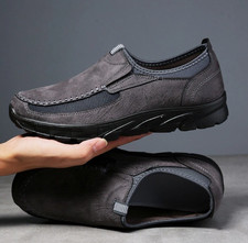 MENS LEATHER SLIP ON WALKING SHOES DRIVING MOCCASIN COMFORT CASUAL TRAINERS SIZE