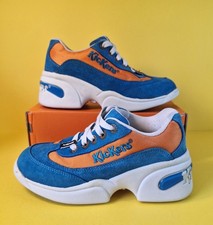Vintage Kickers Platform Trainers UK 6 Blue Orange Suede Y2K Chunky 90s Rave
