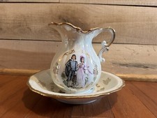 Vintage Victorian Japan Water Pitcher Wash Basin Bowl Set Wedding Portrait Image