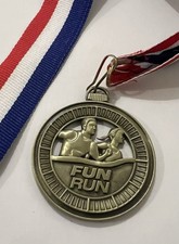 Generic Fun Run Race Medal - Antique gold  Colour -Red White And Blue Ribbon x 2