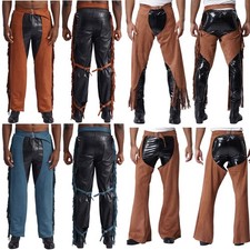 Mens Western Suede Fringe Motorcycle Chaps Cowboy Wester Riding Biker Pants