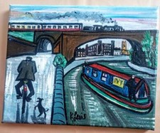 Original Northern Art Oil Painting Phil Lewis : BIRMINGHAM CANALS 8" X 10"