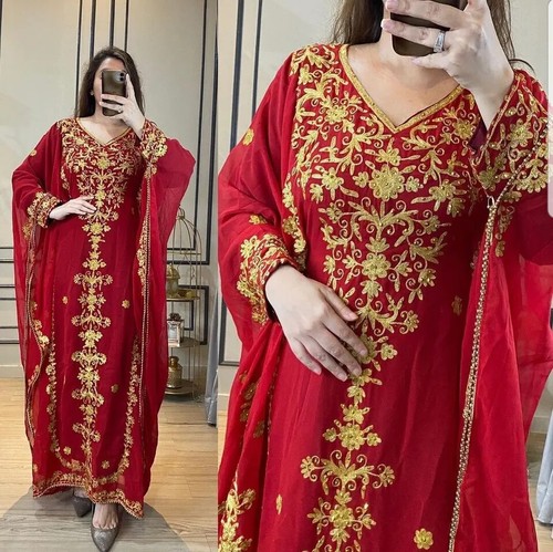 Red georgette dubai party - red,