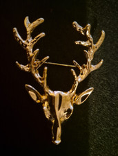 Brooch stag head - brooch, enamel